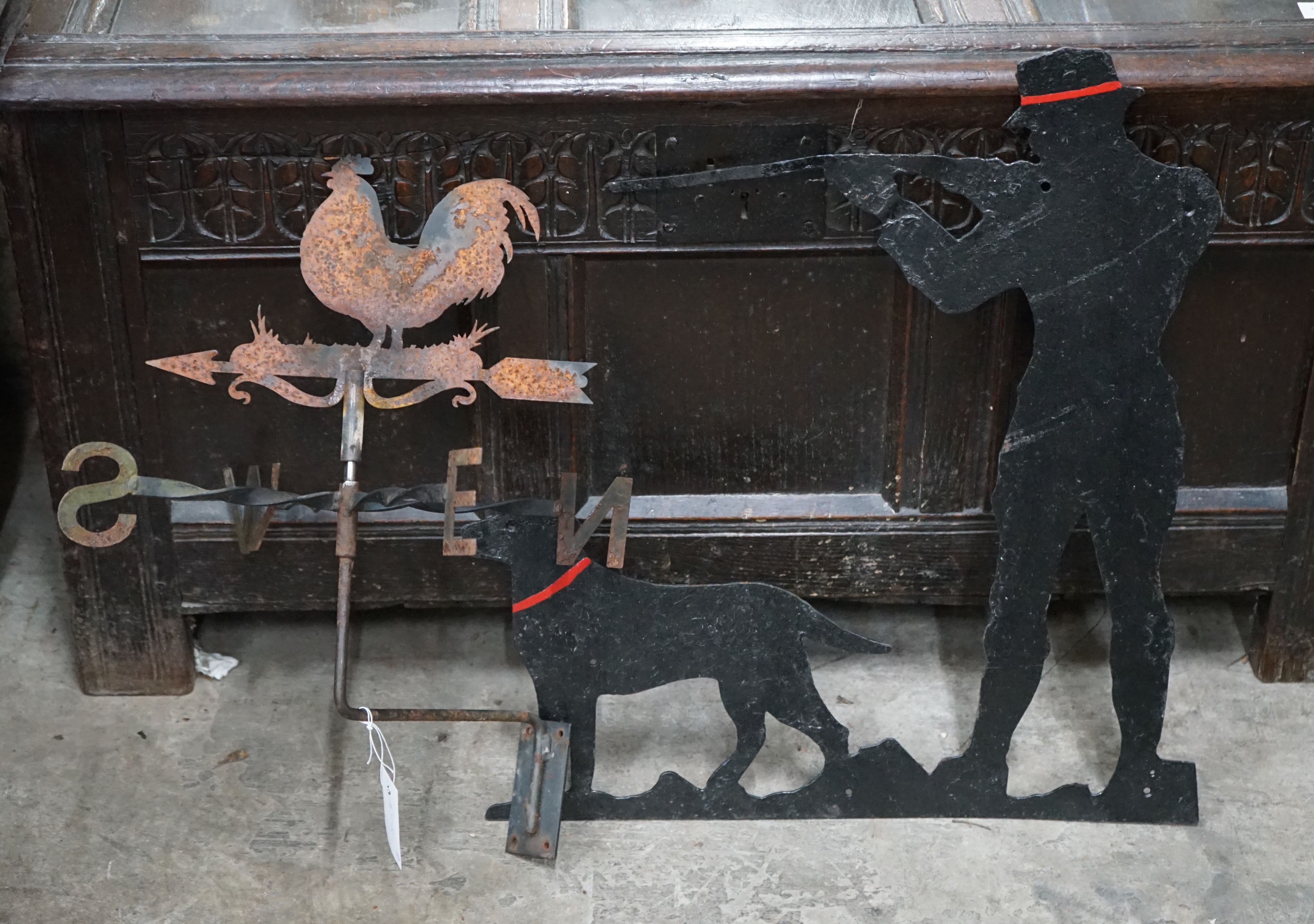 A painted iron Huntsman and Cockerel weather vane